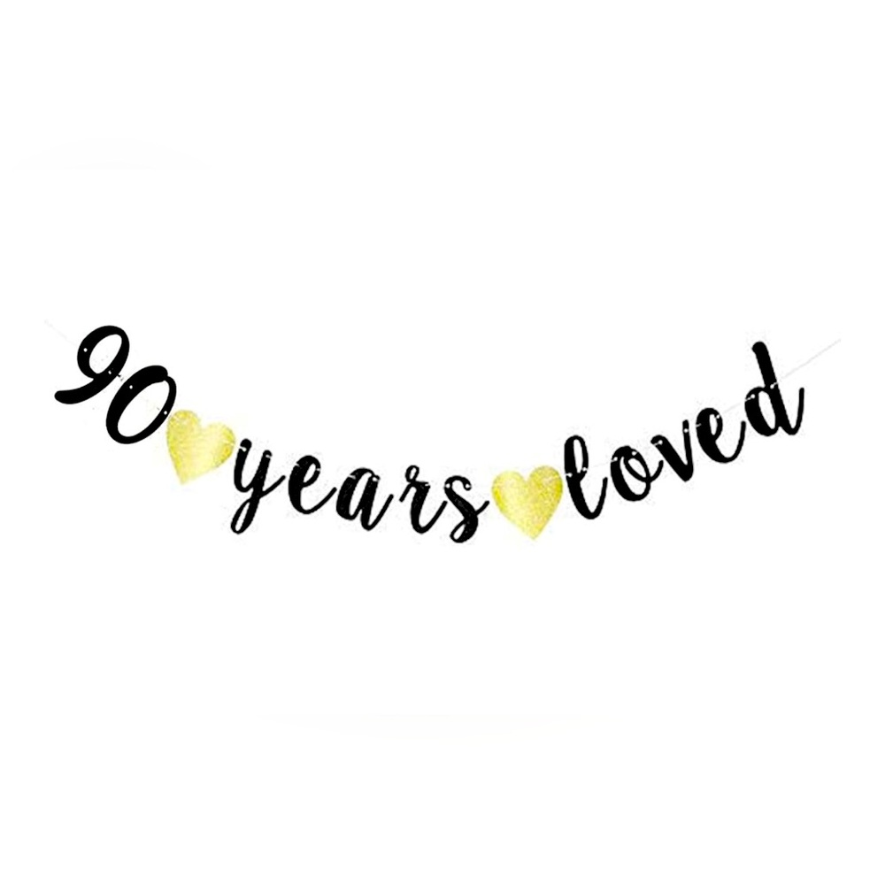 90 Years Loved - Black and Gold Party Banner. See sale details.
